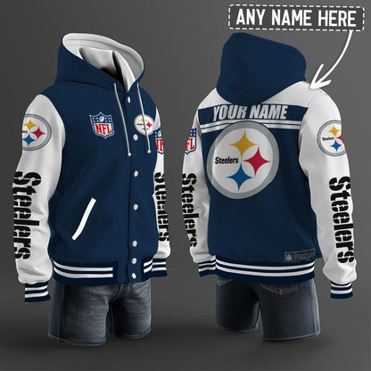 Pittsburgh Steelers Hooded Letterman Jacket Custom Name Brdct3da2705