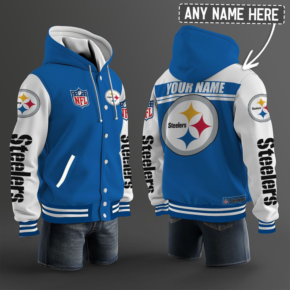 Pittsburgh Steelers Hooded Letterman Jacket Custom Name Brdct3da2705