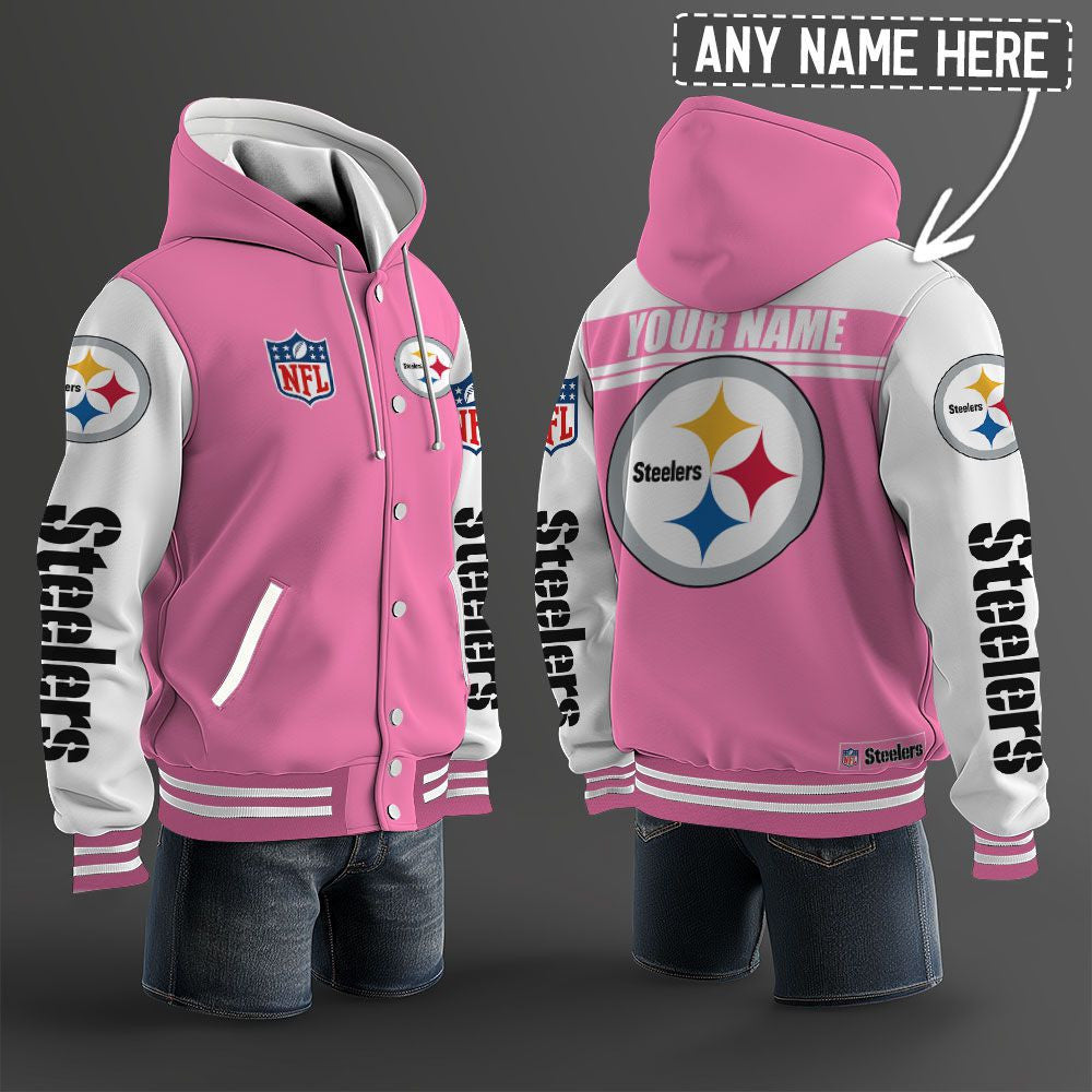 Pittsburgh Steelers Hooded Letterman Jacket Custom Name Brdct3da2705