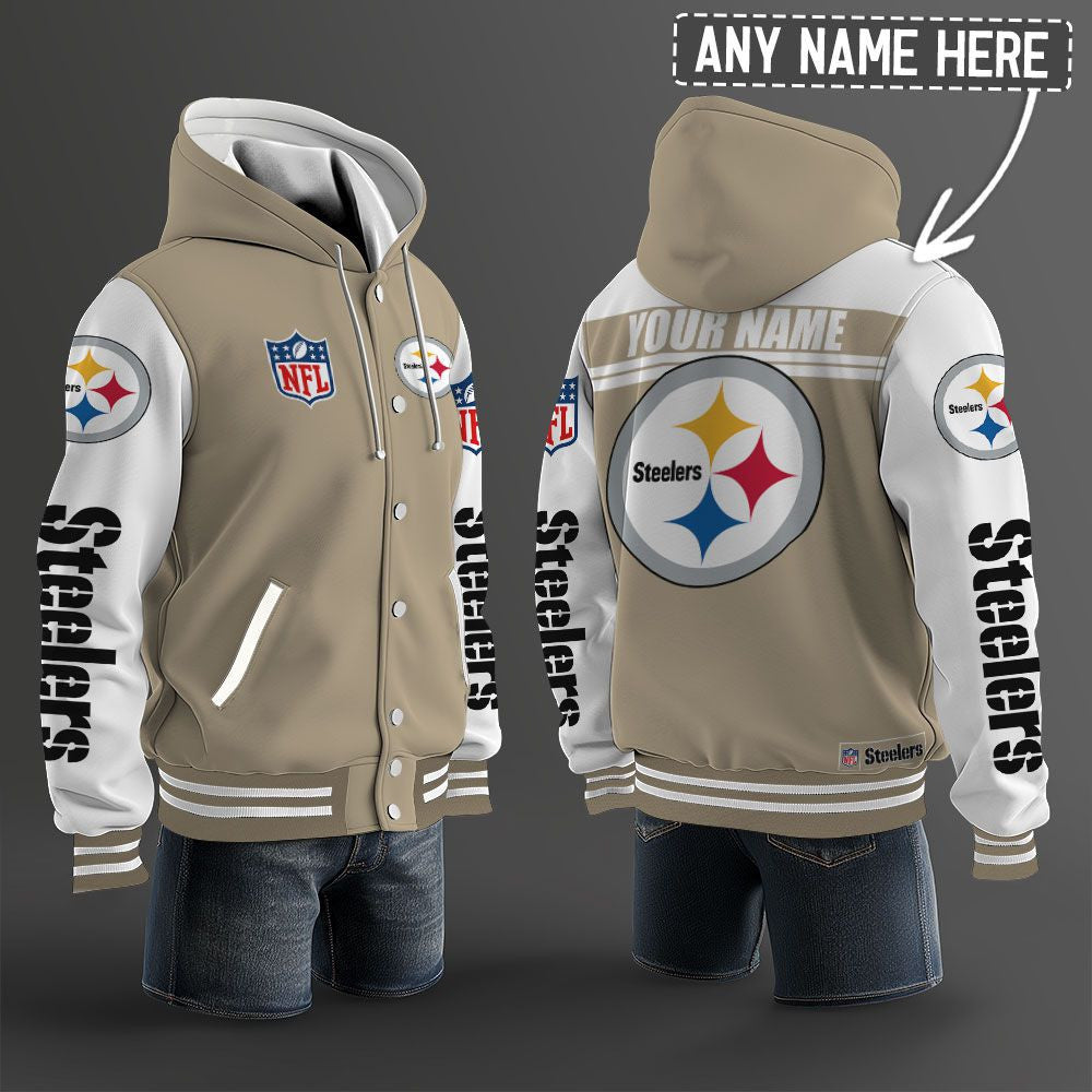 Pittsburgh Steelers Hooded Letterman Jacket Custom Name Brdct3da2705