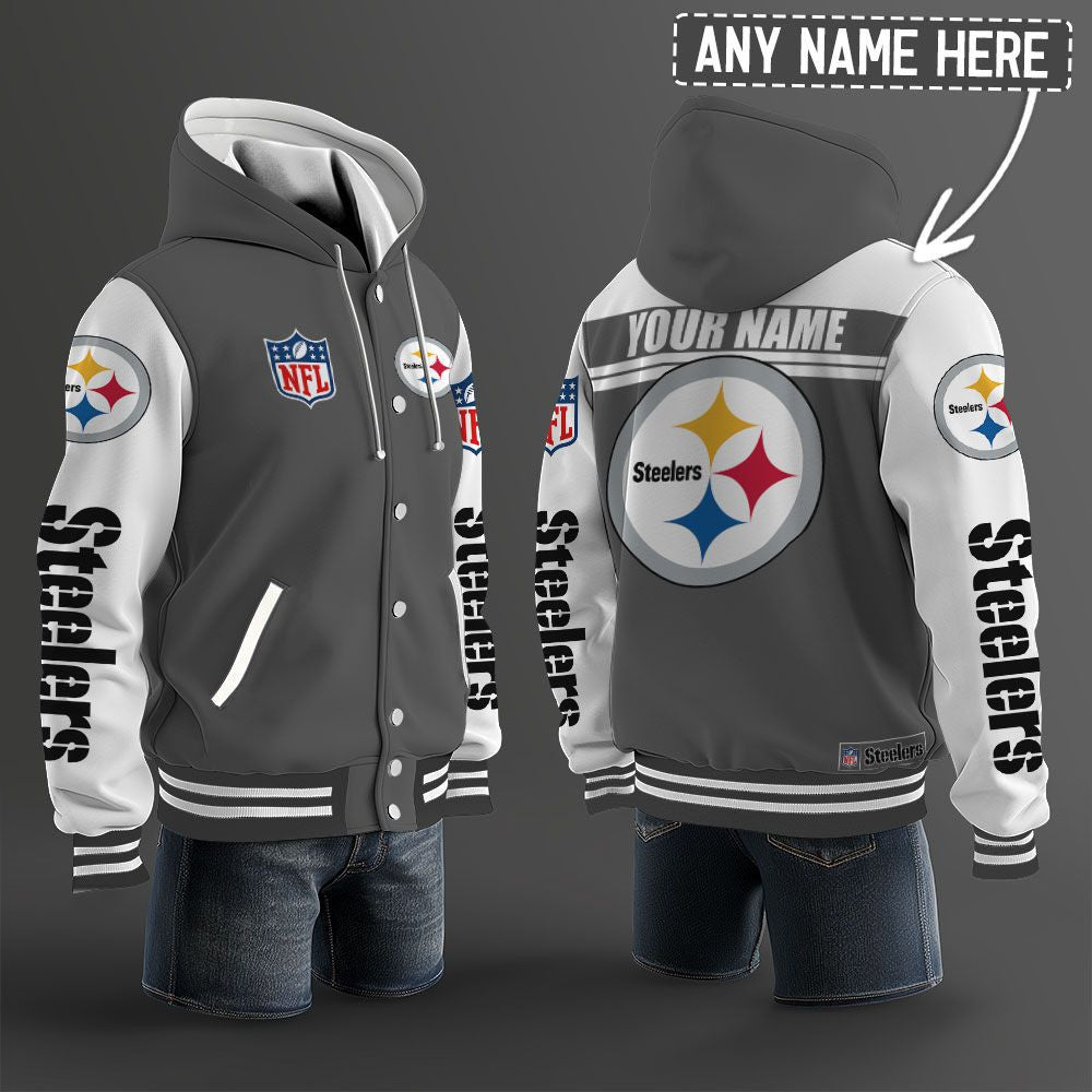 Pittsburgh Steelers Hooded Letterman Jacket Custom Name Brdct3da2705