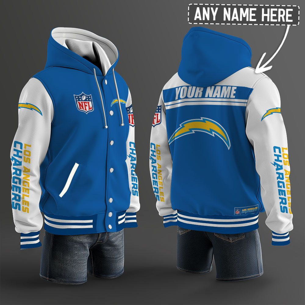 Los Angeles Chargers Hooded Letterman Jacket Custom Name Brdct3da1705
