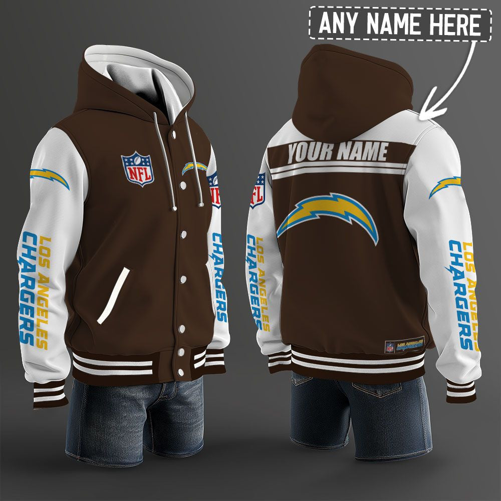 Los Angeles Chargers Hooded Letterman Jacket Custom Name Brdct3da1705
