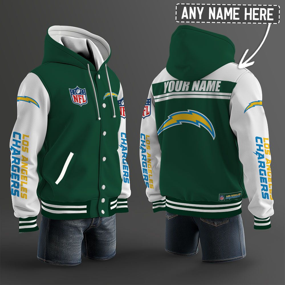Los Angeles Chargers Hooded Letterman Jacket Custom Name Brdct3da1705