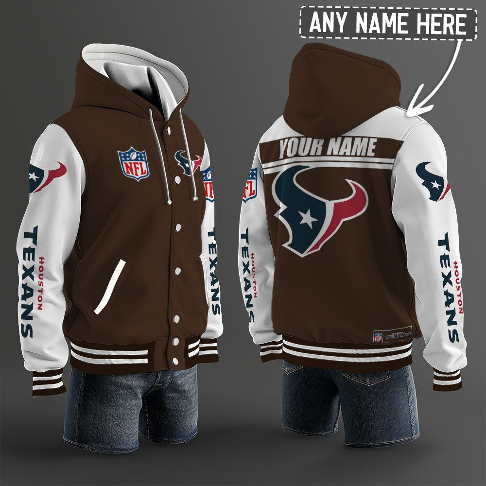 Houston Texans Hooded Letterman Jacket Custom Name Brdct3da1305