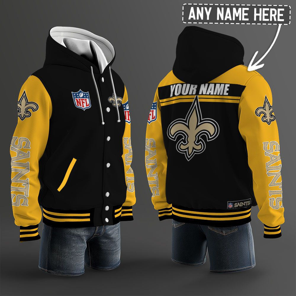 New Orleans Saints Hooded Letterman Jacket Custom Name Brdct3da2205