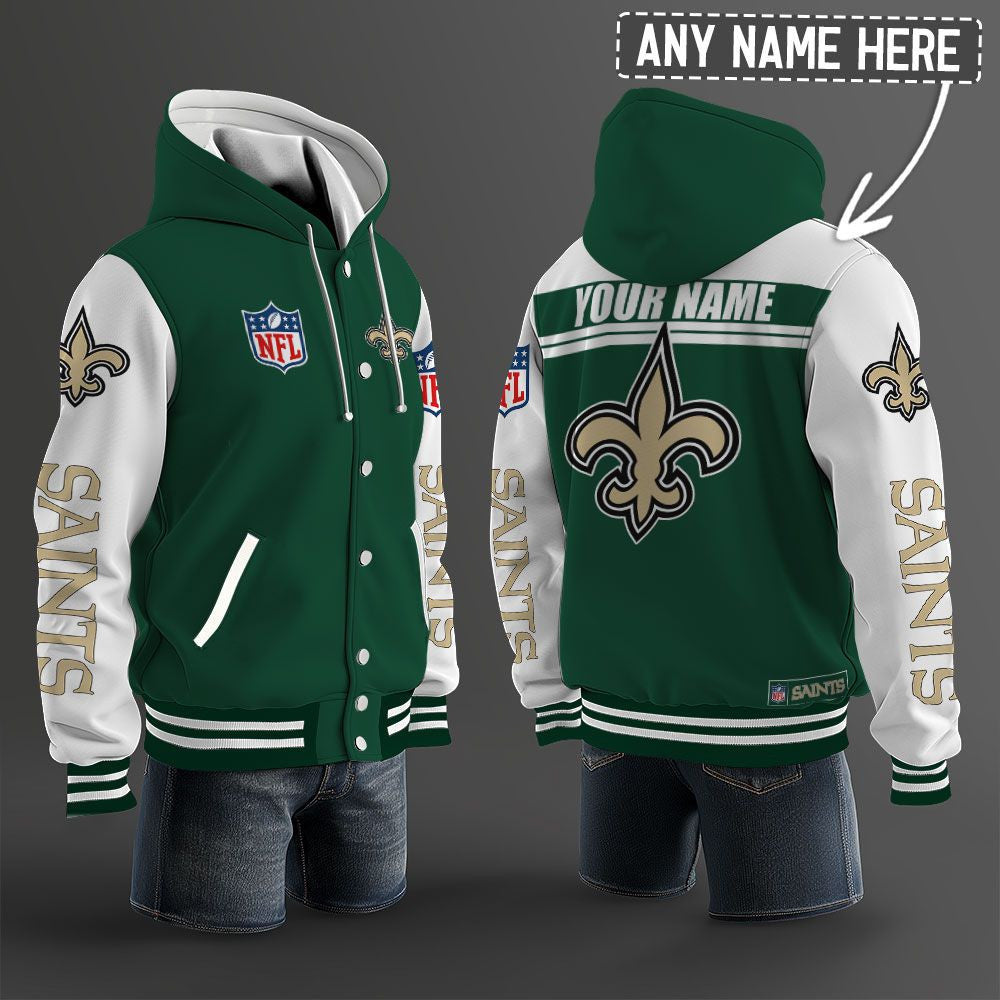 New Orleans Saints Hooded Letterman Jacket Custom Name Brdct3da2205