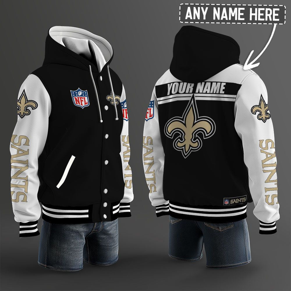 New Orleans Saints Hooded Letterman Jacket Custom Name Brdct3da2205
