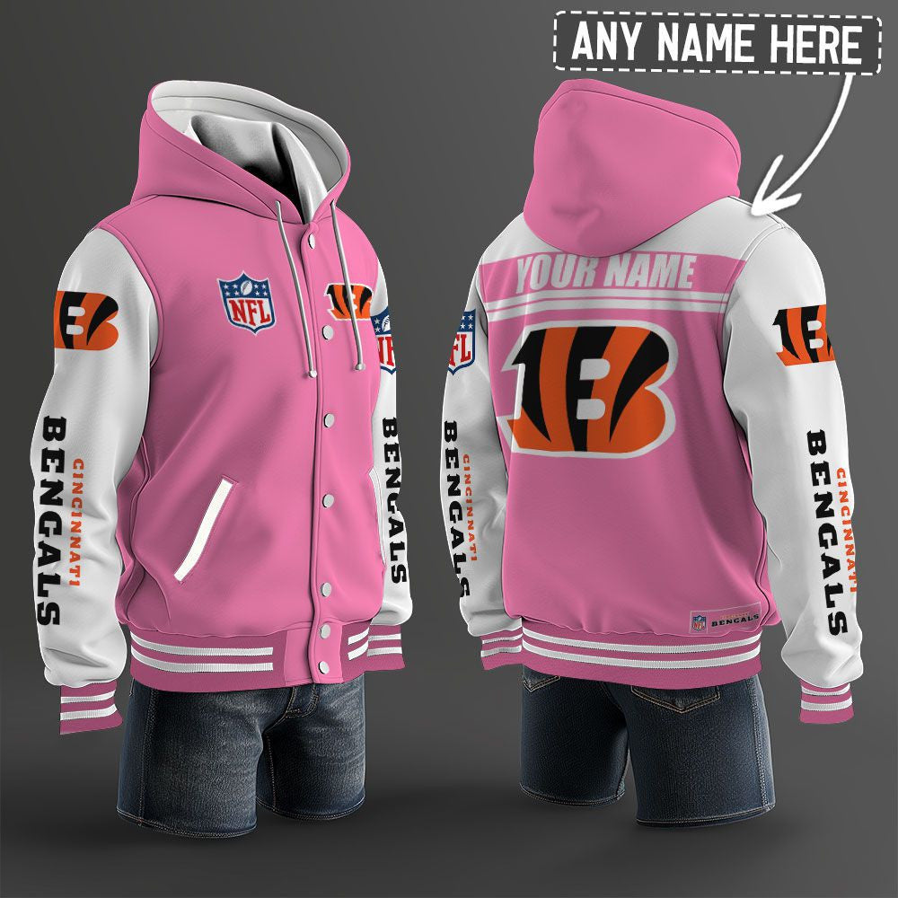 Cincinnati Bengals Hooded Letterman Jacket Custom Name Brdct3da0705
