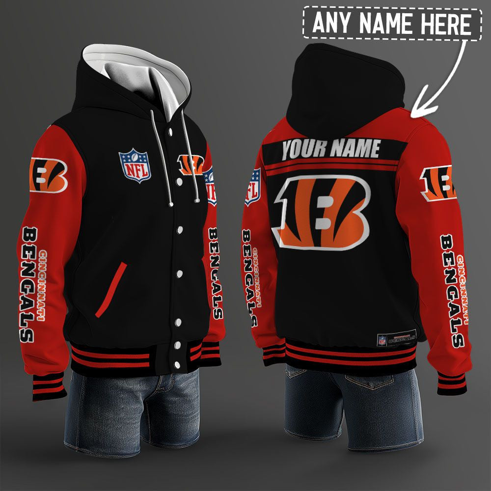 Cincinnati Bengals Hooded Letterman Jacket Custom Name Brdct3da0705