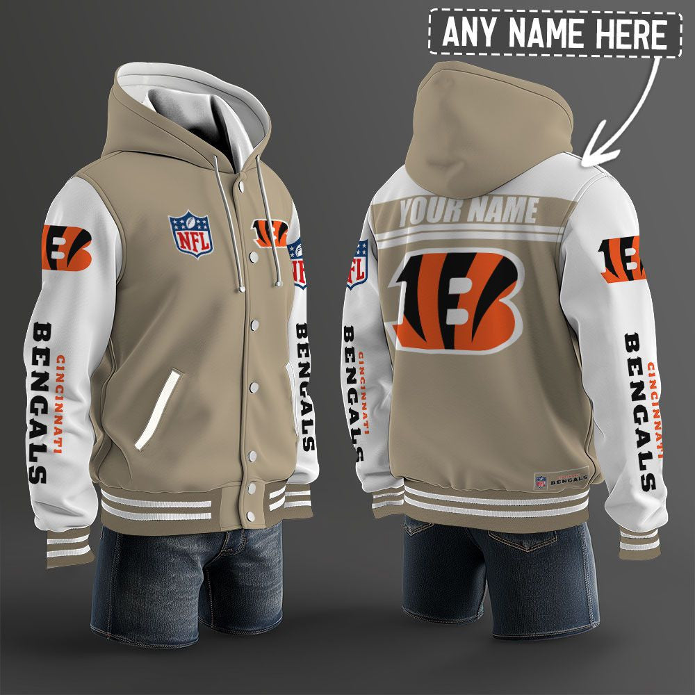Cincinnati Bengals Hooded Letterman Jacket Custom Name Brdct3da0705