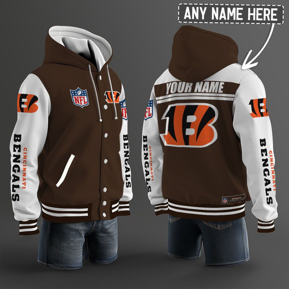 Cincinnati Bengals Hooded Letterman Jacket Custom Name Brdct3da0705