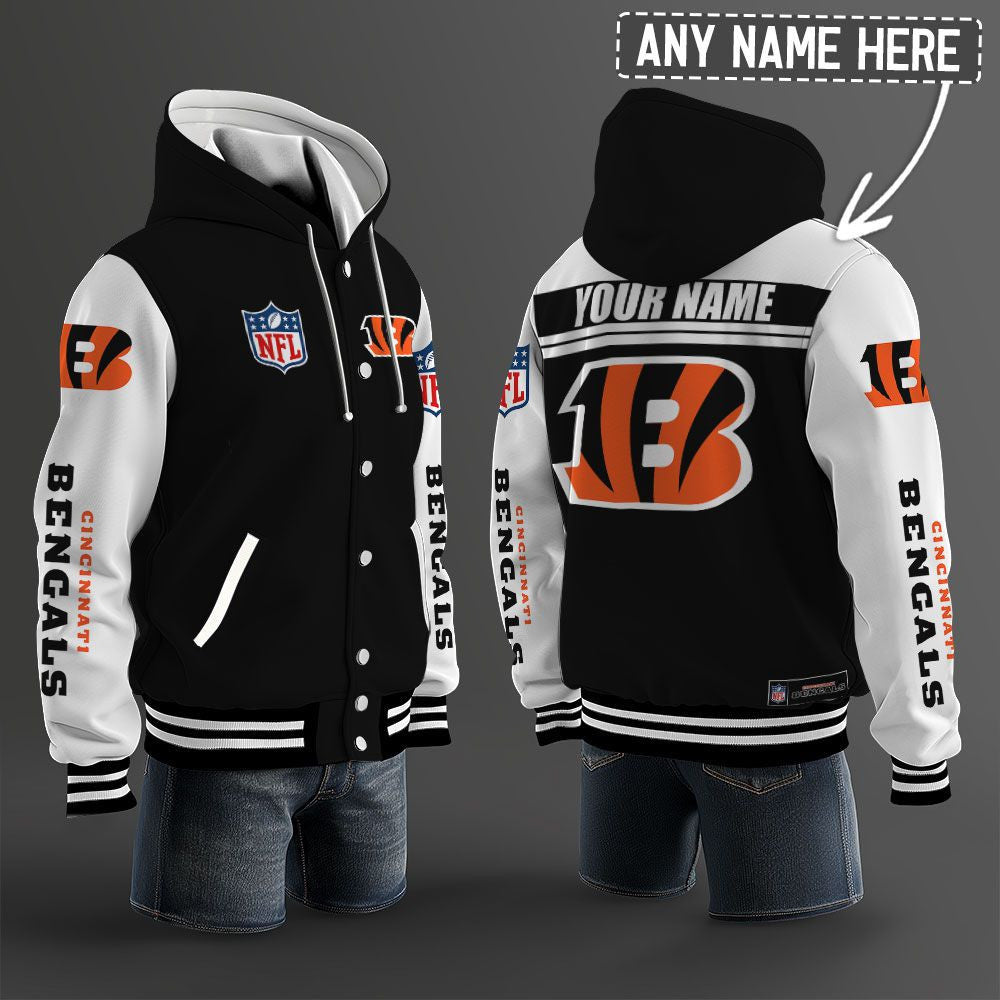 Cincinnati Bengals Hooded Letterman Jacket Custom Name Brdct3da0705