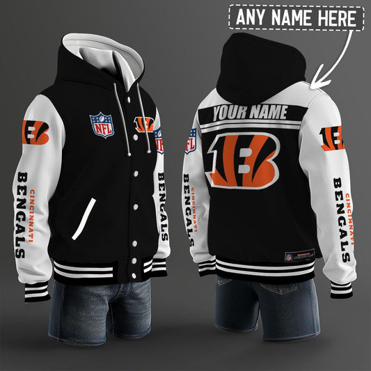 Cincinnati Bengals Hooded Letterman Jacket Custom Name Brdct3da0705