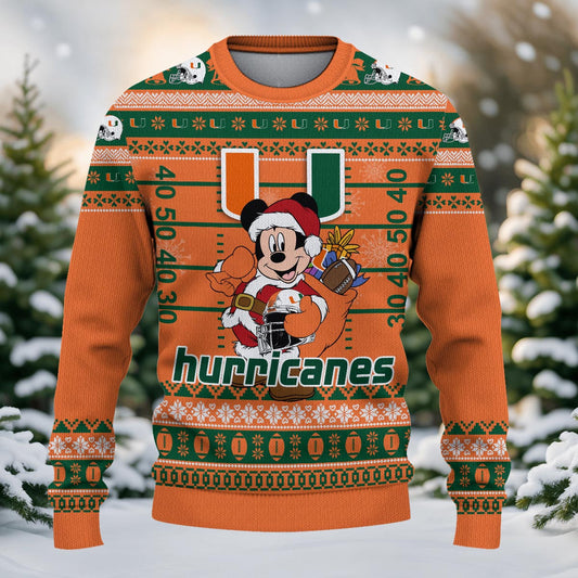Miami Hurricanes Mickey Mouse Santa Ugly Christmas Sweater