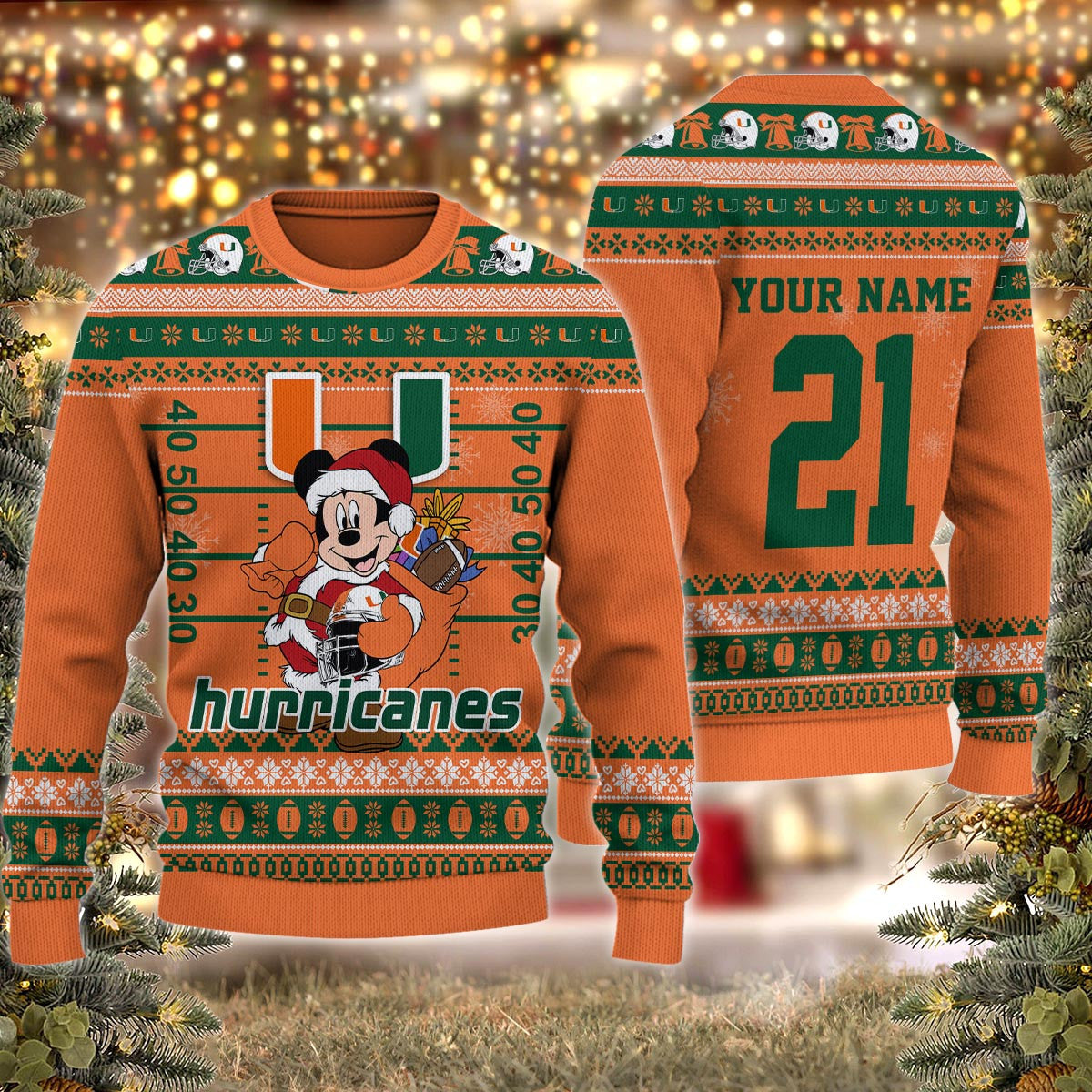 Miami Hurricanes Mickey Mouse Santa Ugly Christmas Sweater