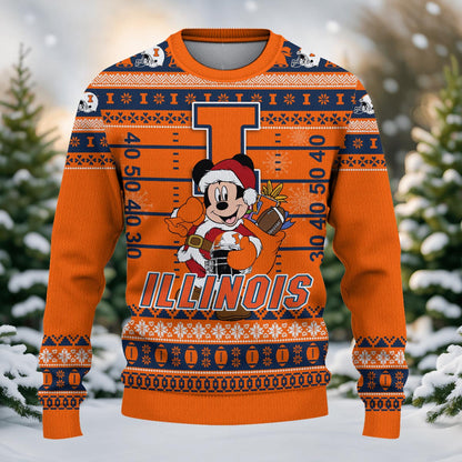 Illinois Fighting Illini Mickey Mouse Santa Ugly Christmas Sweater