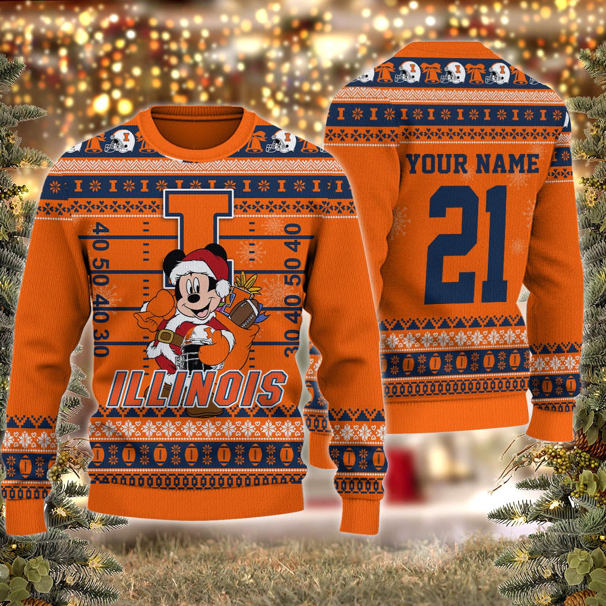 Illinois Fighting Illini Mickey Mouse Santa Ugly Christmas Sweater