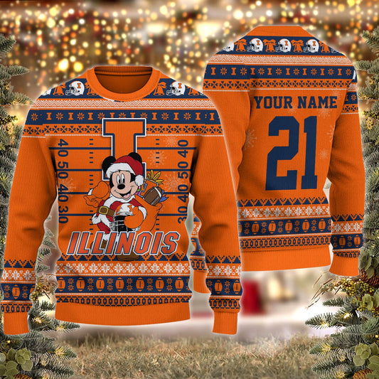 Illinois Fighting Illini Mickey Mouse Santa Ugly Christmas Sweater