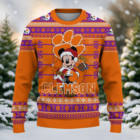 Clemson Tigers Mickey Mouse Santa Ugly Christmas Sweater