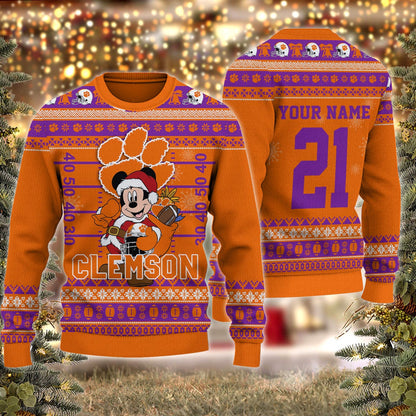 Clemson Tigers Mickey Mouse Santa Ugly Christmas Sweater