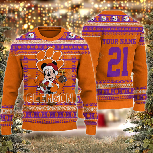 Clemson Tigers Mickey Mouse Santa Ugly Christmas Sweater