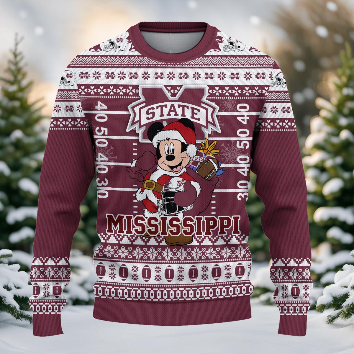 Mississippi State Bulldogs Mickey Mouse Santa Ugly Christmas Sweater
