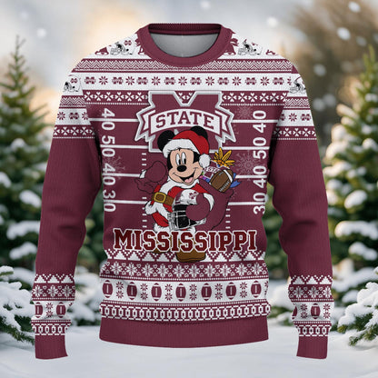 Mississippi State Bulldogs Mickey Mouse Santa Ugly Christmas Sweater