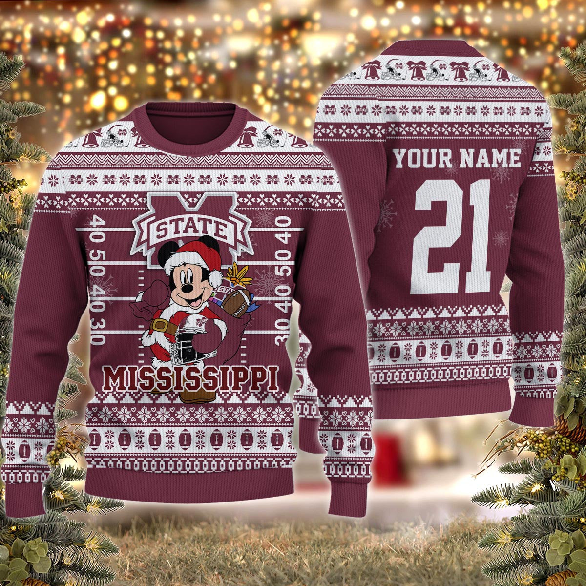 Mississippi State Bulldogs Mickey Mouse Santa Ugly Christmas Sweater