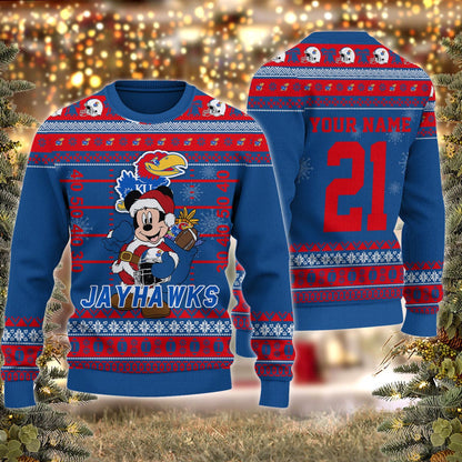 Kansas Jayhawks Mickey Mouse Santa Ugly Christmas Sweater