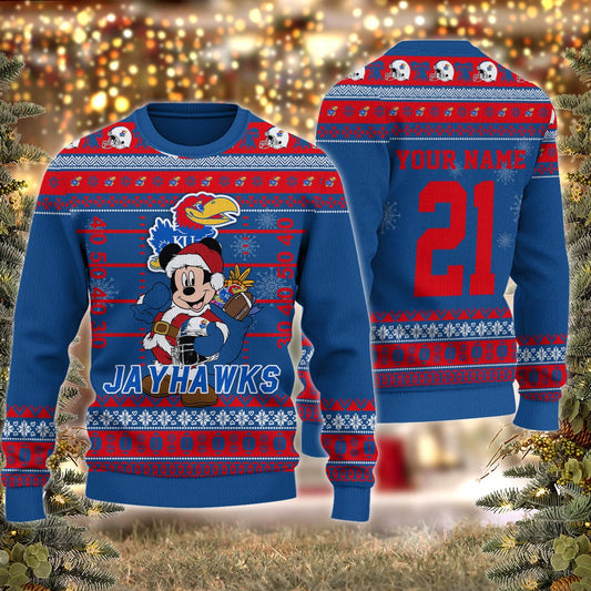 Kansas Jayhawks Mickey Mouse Santa Ugly Christmas Sweater