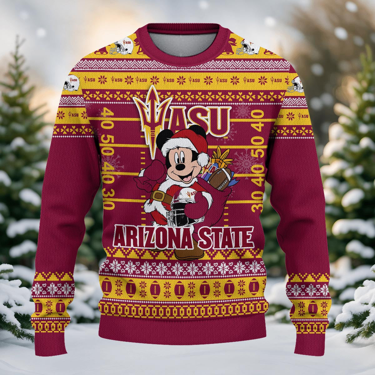 Arizona State Sun Devils Mickey Mouse Santa Ugly Christmas Sweater