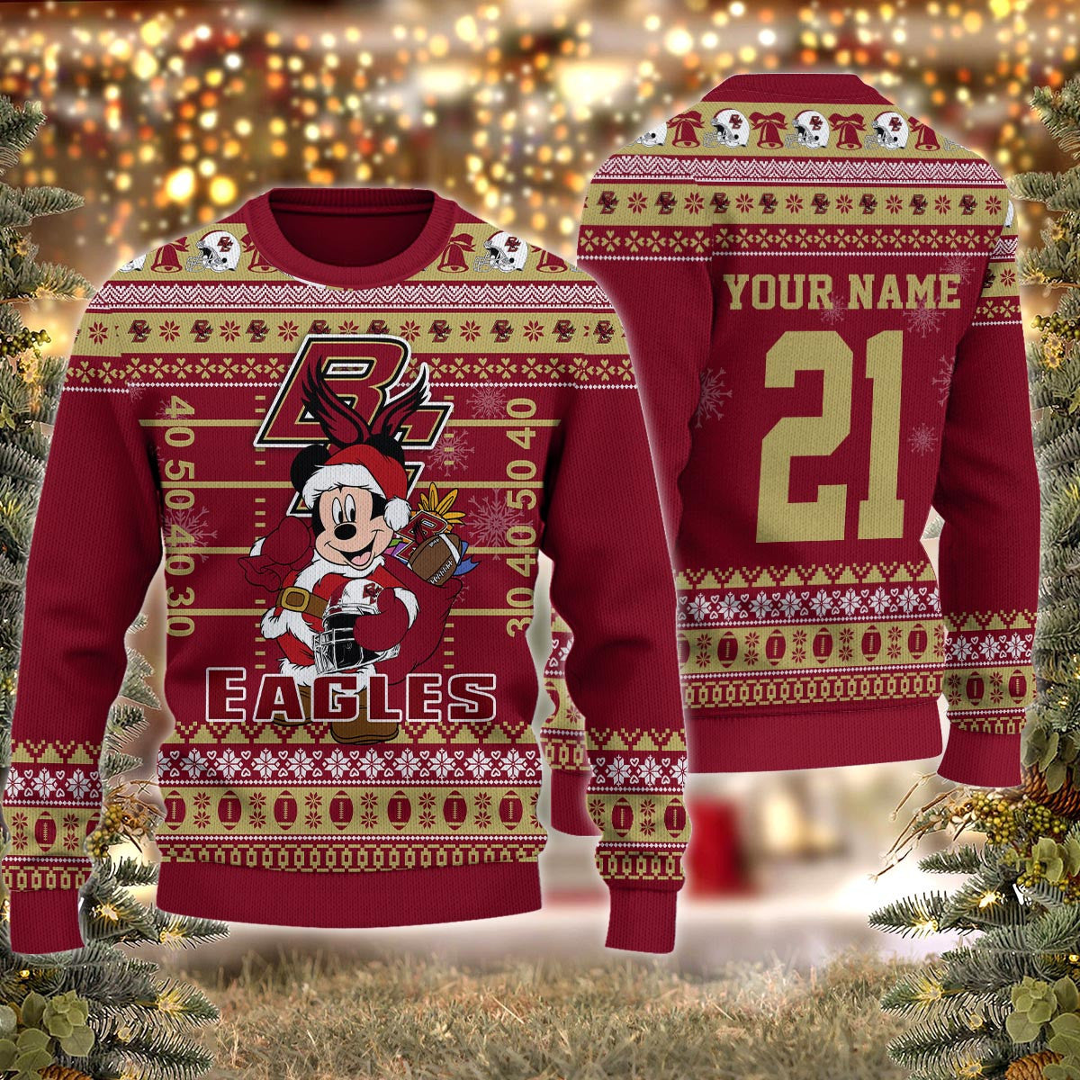 Boston College Eagles Mickey Mouse Santa Ugly Christmas Sweater