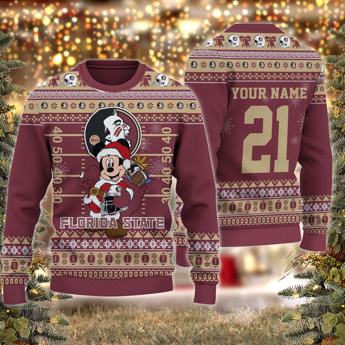 Florida State Seminoles Mickey Mouse Santa Ugly Christmas Sweater