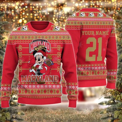 Maryland Terrapins Mickey Mouse Santa Ugly Christmas Sweater