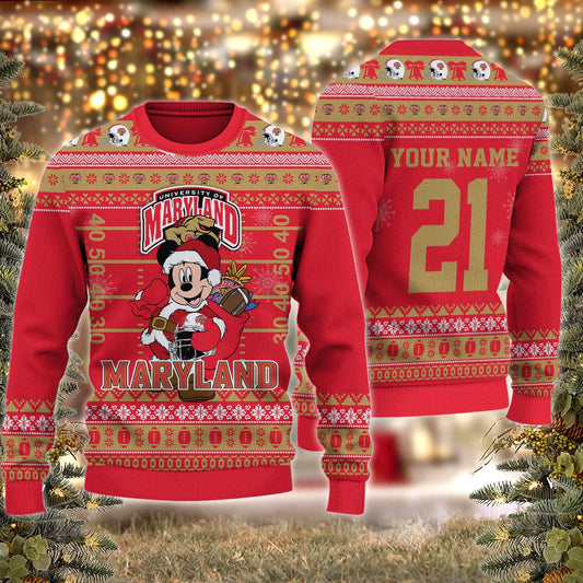 Maryland Terrapins Mickey Mouse Santa Ugly Christmas Sweater