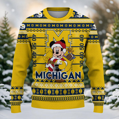 Michigan Wolverines Mickey Mouse Santa Ugly Christmas Sweater