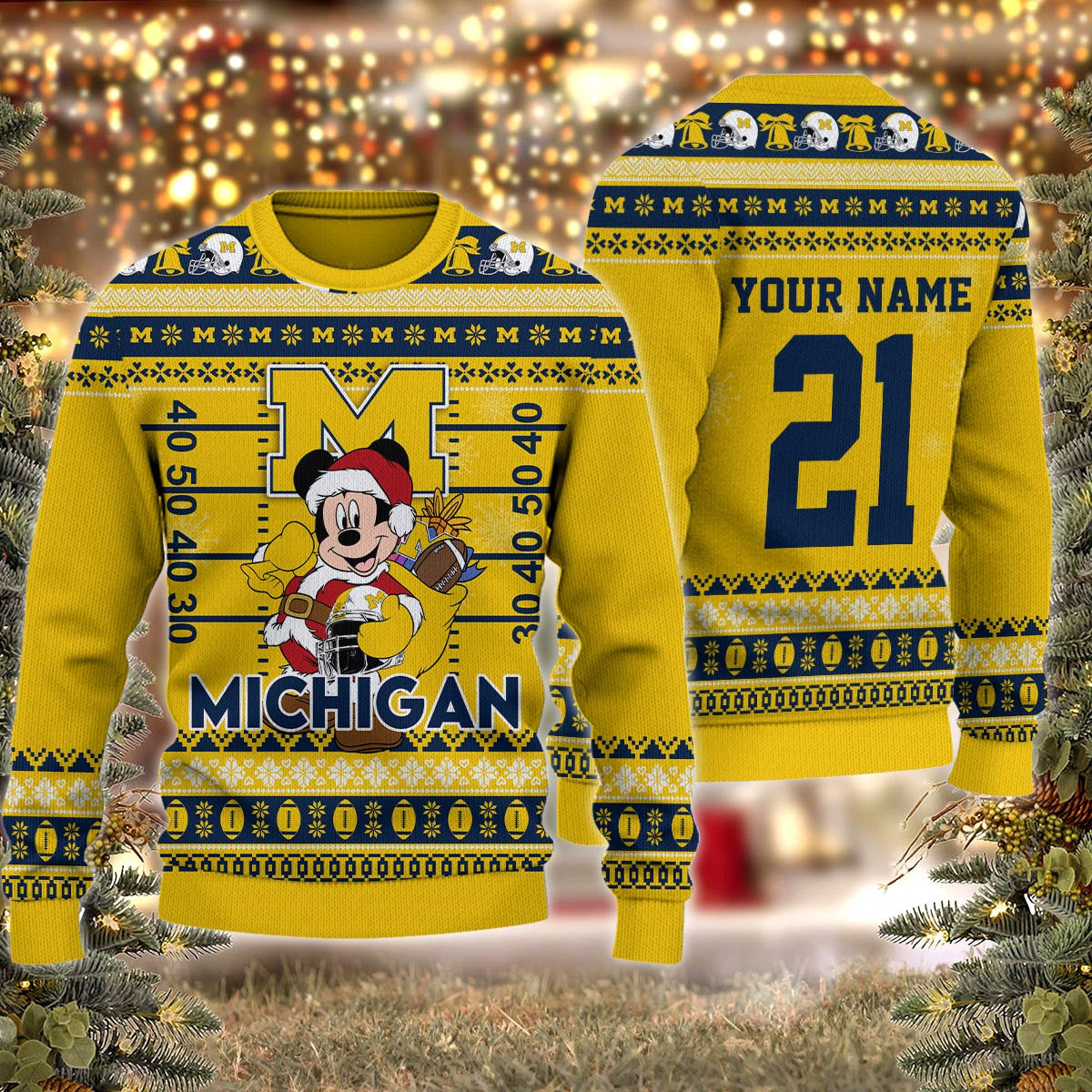 Michigan Wolverines Mickey Mouse Santa Ugly Christmas Sweater