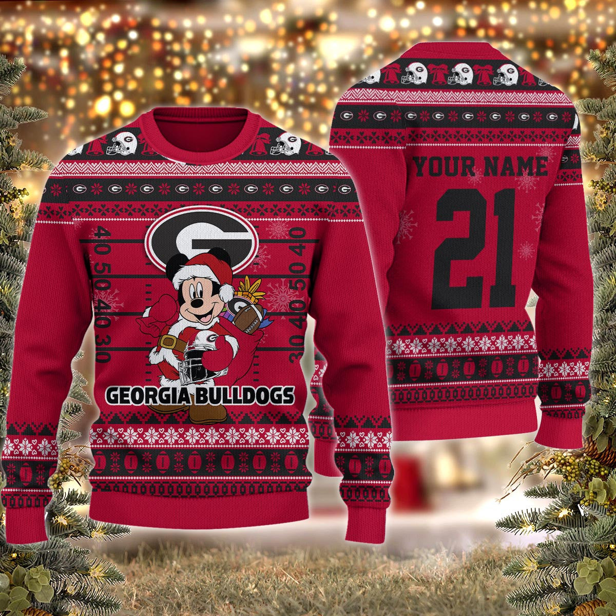 Georgia Bulldogs Mickey Mouse Santa Ugly Christmas Sweater