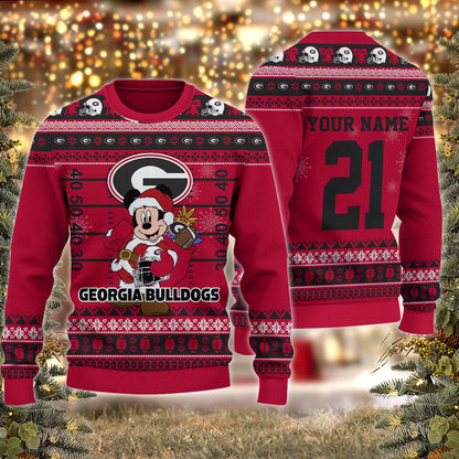 Georgia Bulldogs Mickey Mouse Santa Ugly Christmas Sweater