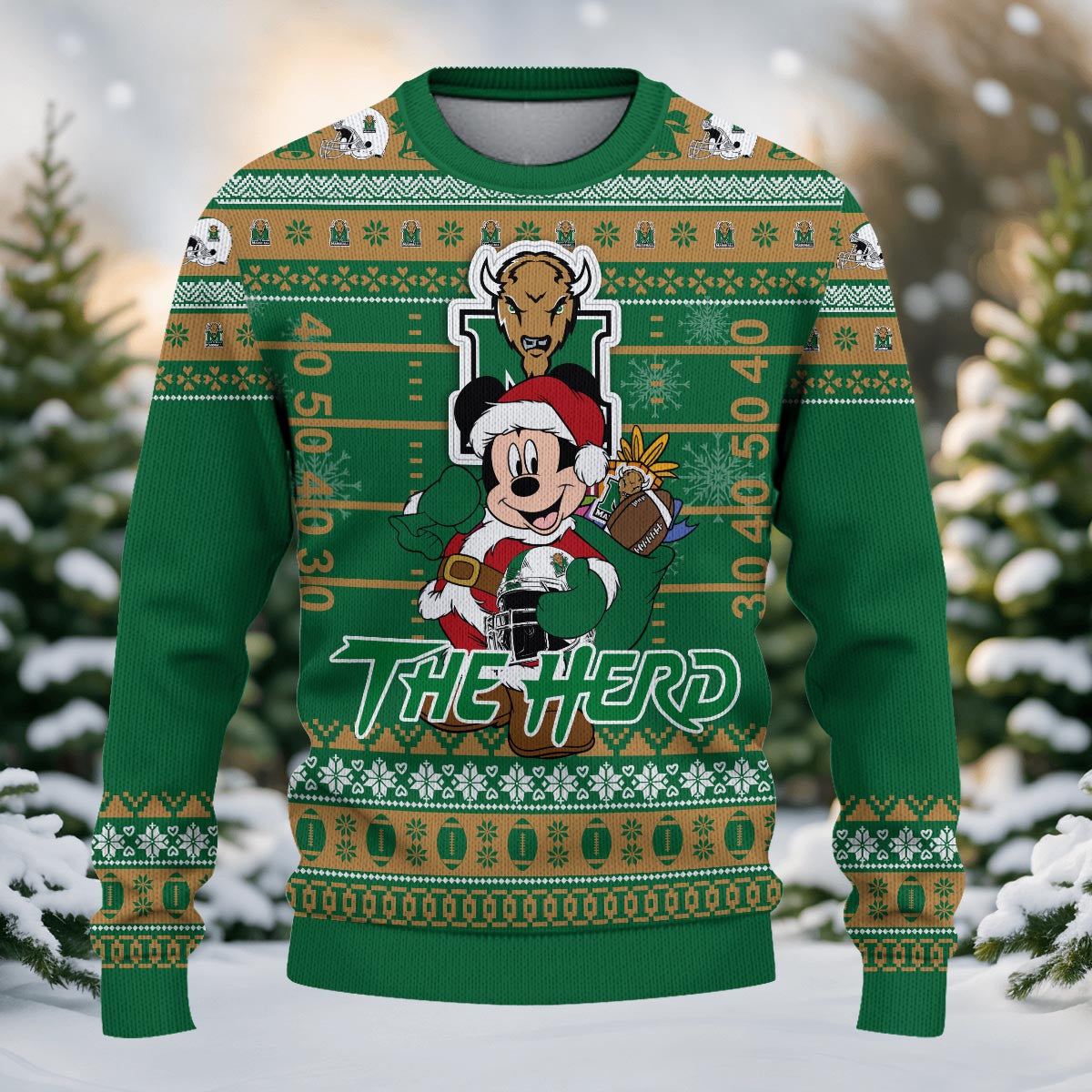Marshall Thundering Herd Mickey Mouse Santa Ugly Christmas Sweater