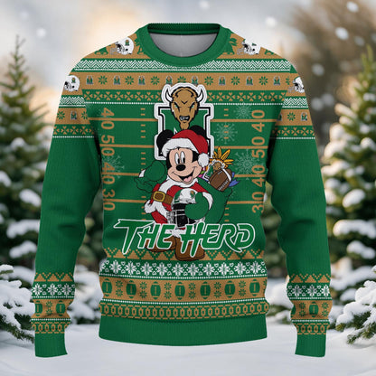 Marshall Thundering Herd Mickey Mouse Santa Ugly Christmas Sweater