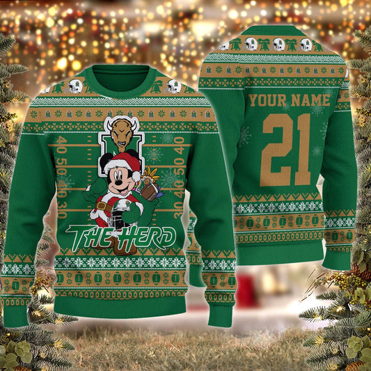 Marshall Thundering Herd Mickey Mouse Santa Ugly Christmas Sweater