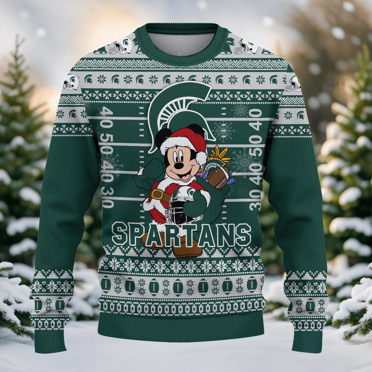 Michigan State Spartans Mickey Mouse Santa Ugly Christmas Sweater