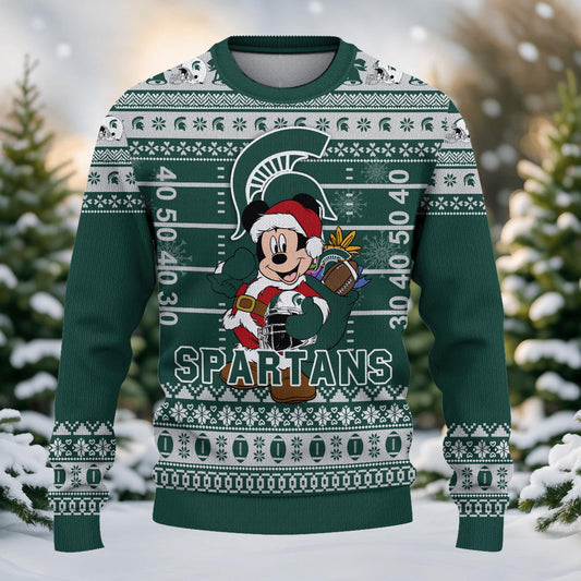 Michigan State Spartans Mickey Mouse Santa Ugly Christmas Sweater