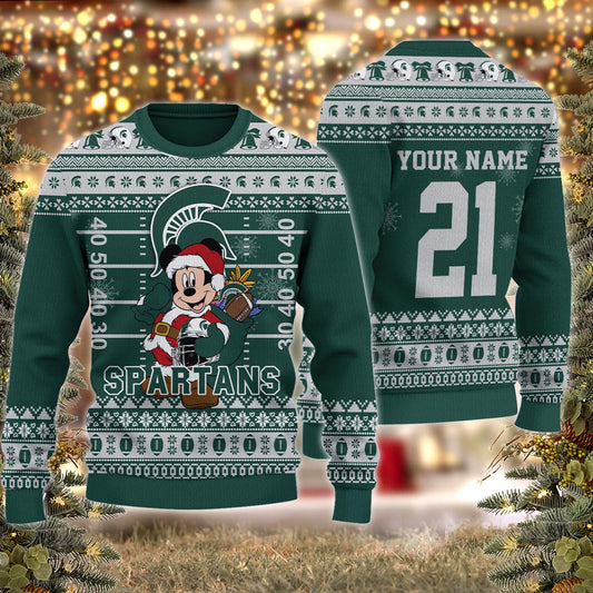 Michigan State Spartans Mickey Mouse Santa Ugly Christmas Sweater