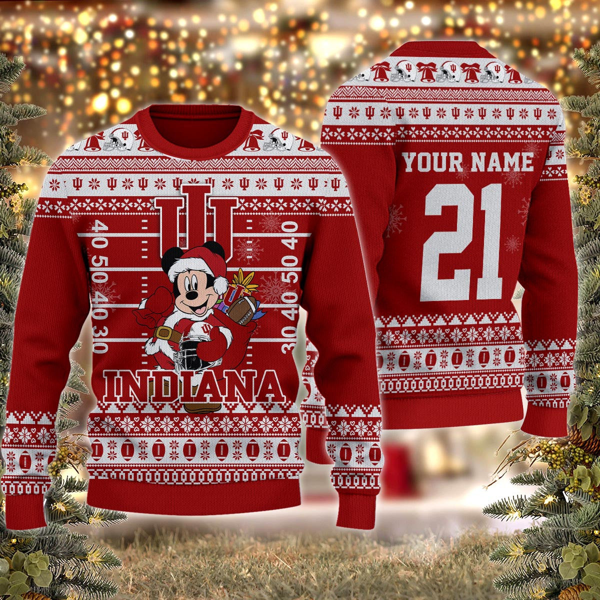 Indiana Hoosiers Mickey Mouse Santa Ugly Christmas Sweater