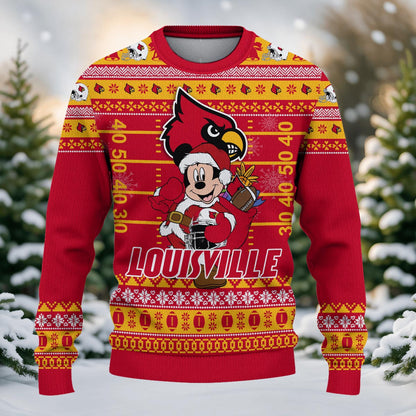 Louisville Cardinals Mickey Mouse Santa Ugly Christmas Sweater