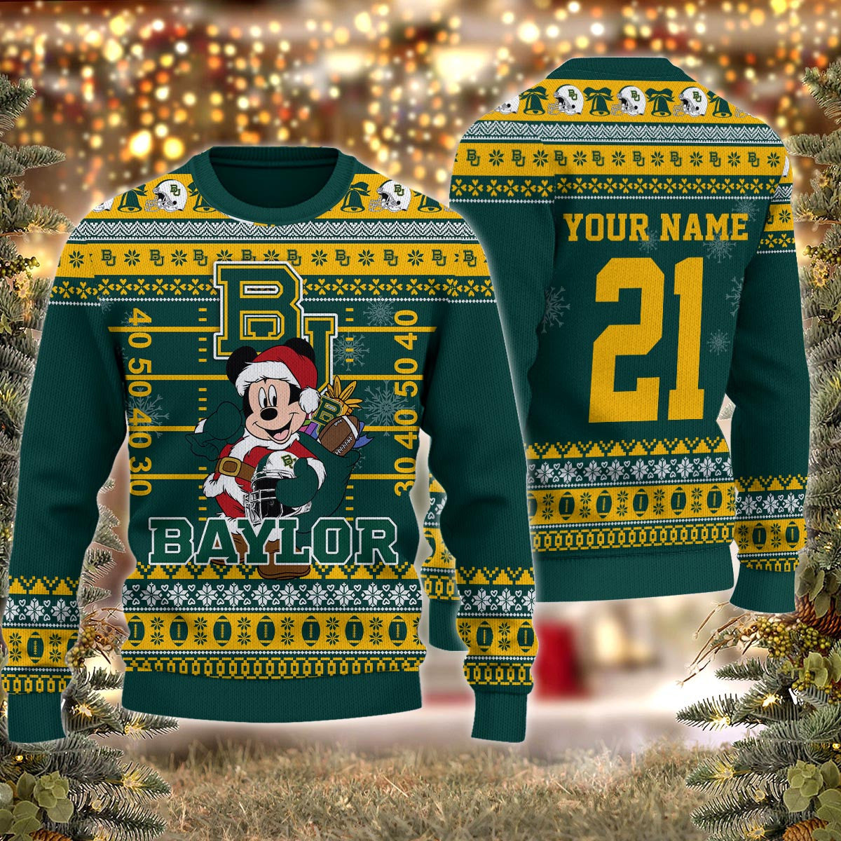 Baylor Bears Mickey Mouse Santa Ugly Christmas Sweater