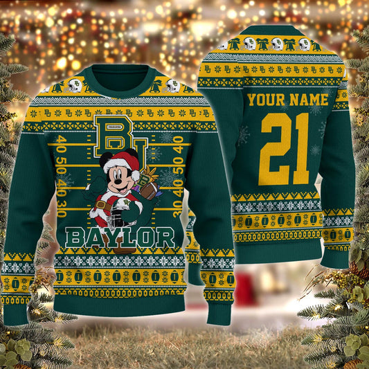 Baylor Bears Mickey Mouse Santa Ugly Christmas Sweater